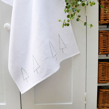 Embroidered Linen Nordic Trees Tea Towel, 5 of 5