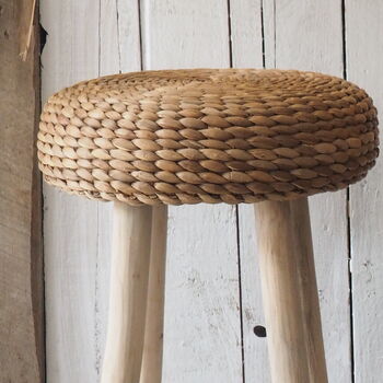 Wood Bar Stool With Wicker Seat, 6 of 9