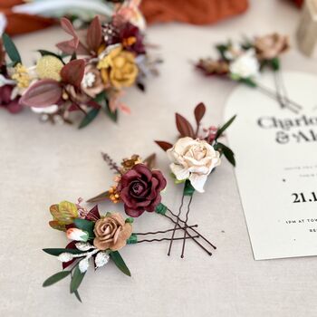 Autumal Bridal Floral Hair Pins, 4 of 7