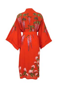 Wisteria And Chrysanthemum Terracotta Embroidered Long Kimono, 10 of 12