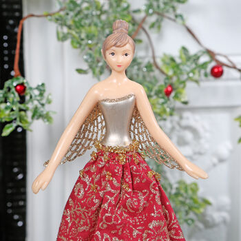 Red And Gold Skirt Angel Christmas Tree Topper, 2 of 4