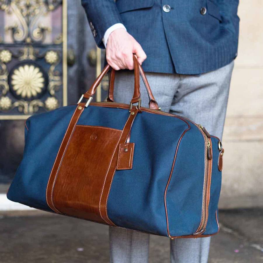 Canvas/Leather Large Luggage Bag. ' The Giovane L' By Maxwell-Scott