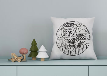 Personalised New Baby Hot Air Balloon Adventure Cushion, 2 of 7