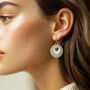 Cream And Green Stripey Circular Earrings, thumbnail 2 of 6