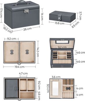 Jewellery Box Organiser With Two Drawers With Mirror, 9 of 11