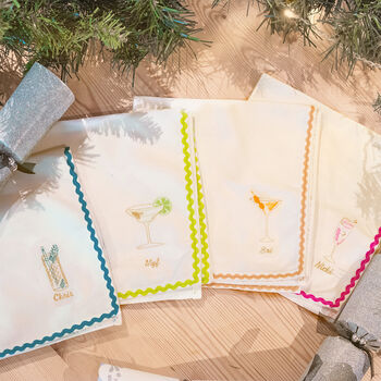 Personalised Embroidered Friendsmas Napkins With Ricrac, 2 of 8