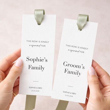 Personalised Reserved Row Name Sign With Satin Ribbon Wedding Aisle Signage, 3 of 11