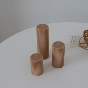 Neutral Ribbed Pillar Candle, 6 of 6
