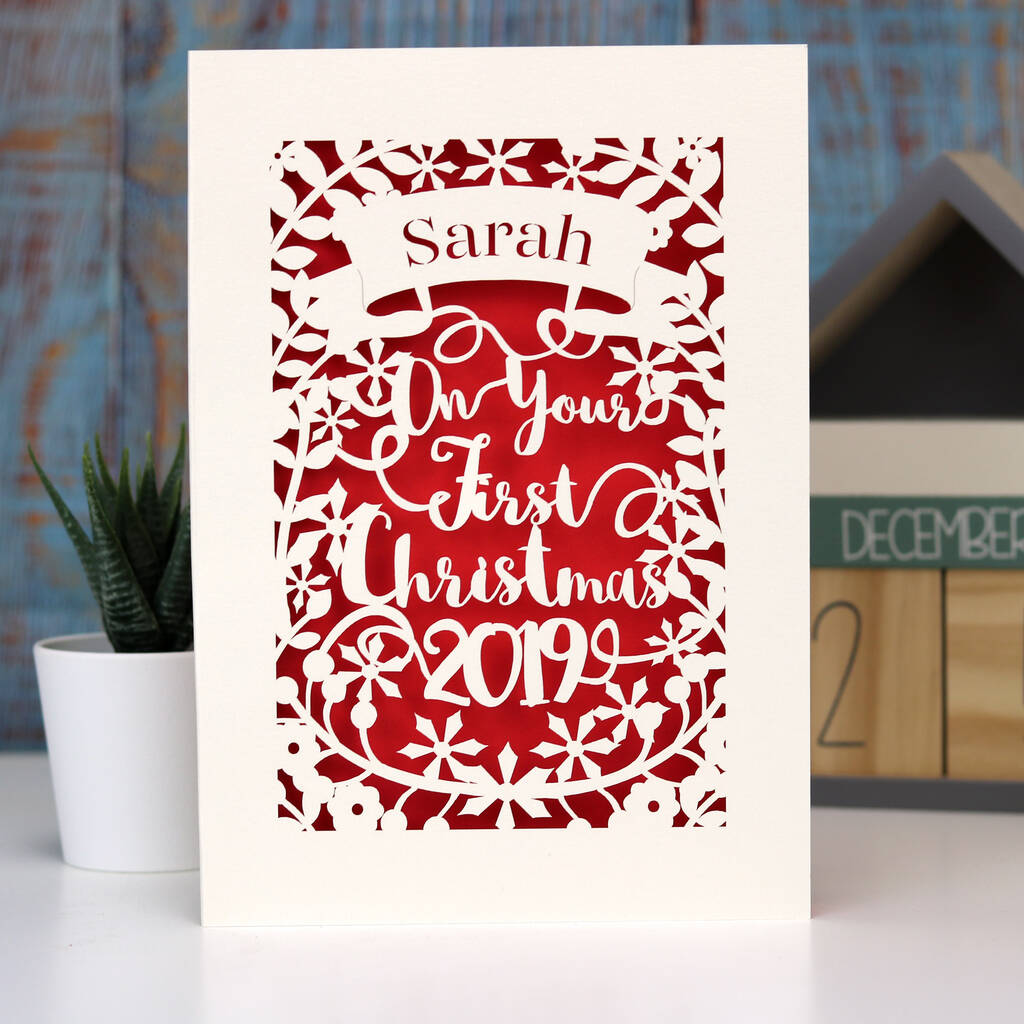 Personalised 'First Christmas' Papercut Card, 1 of 4