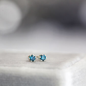 Tiny Blue Diamond Stud Earrings, 4 of 9