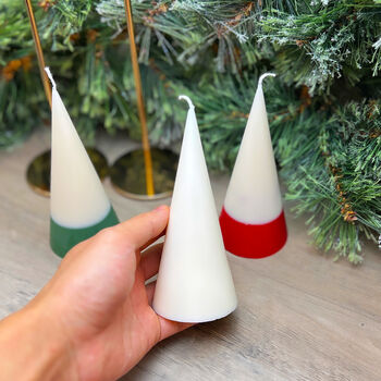 Minimalist Two Tone White Christmas Cone Pillar Candle, 6 of 7