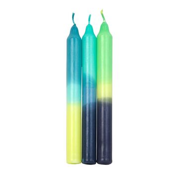 Ombre Blue, Yellow And Green Dinner Candles Three Pack, 2 of 4
