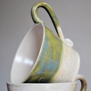 Stoneware Handmade Mug Green And Cream Stripe, 5 of 9