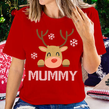 Reindeer Family Matching Red Christmas T Shirts, 5 of 5