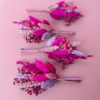 Cerise And Lilac Dried Flower Buttonhole, 3 of 3