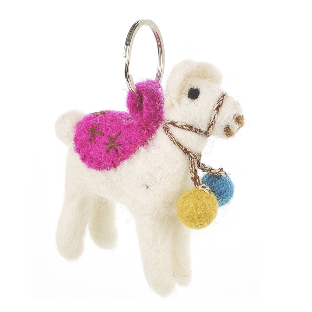 Image of Handmade Needle Felt Fair Trade Llama Keyring