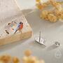 Sterling Silver Tiny Bullfinch Bird Stud Earrings, thumbnail 3 of 11