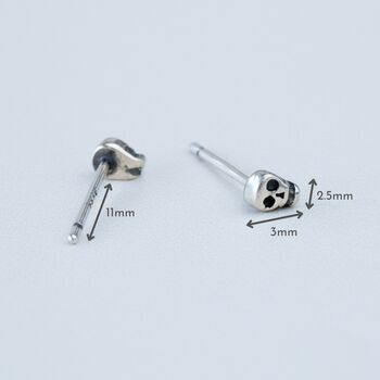 Sterling Silver Tiny Skull Earrings, 2 of 4