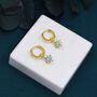 Opal Starburst Huggie Hoop Earrings In Sterling Silver, thumbnail 4 of 11