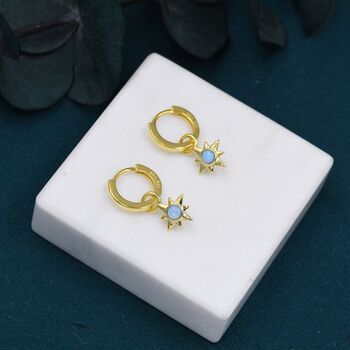 Opal Starburst Huggie Hoop Earrings In Sterling Silver, 4 of 11