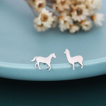 Mismatched Horse And Llama Stud Earrings In Sterling Silver, 5 of 10