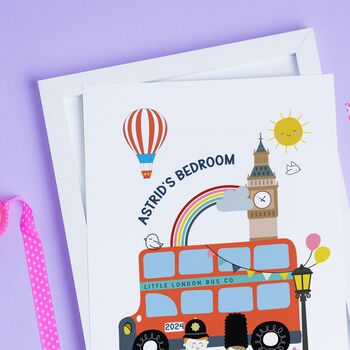 Personalised London Bus And Friends Wall Print | Big Red Bus | Bedroom Art, 2 of 5