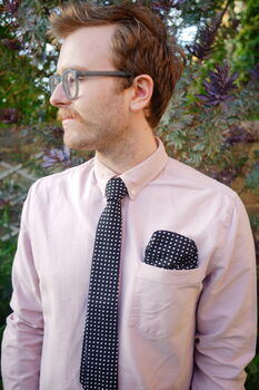 Mens Black And White Polkadot Print Pocket Square, 5 of 8