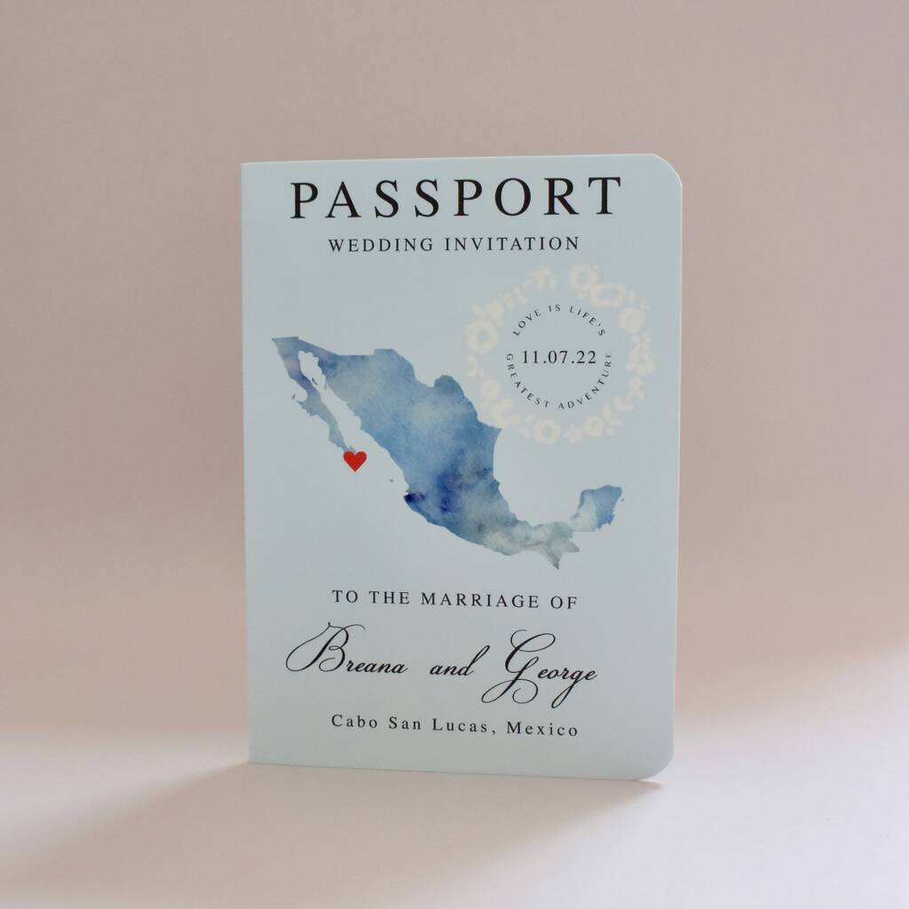 Passport Map Watercolour Style Wedding Invitation, 1 of 12