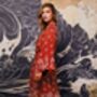 Asanoha And Peony Terracotta Embroidered Long Kimono, thumbnail 5 of 12