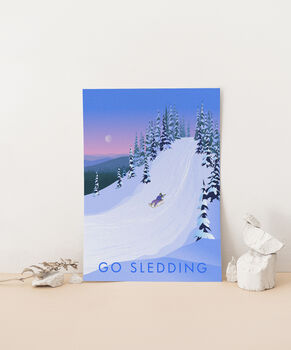 Go Sledding Travel Poster Art Print, 3 of 8