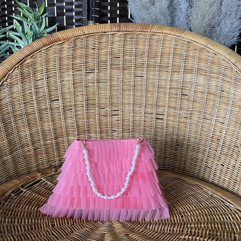 Pink Tulle Frill Pouch Bag With Pearl Handle, 1 of 4