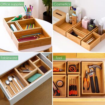 Set Of Five Bamboo Desk Drawer Organise Trays, 3 of 7