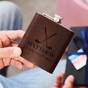 Personalised Leather Golf Hip Flask – Handmade Christmas Gift, 2 of 5