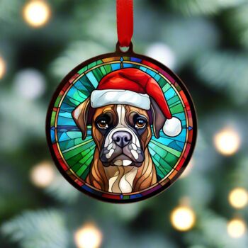 Boxer In Santa Hat Suncatcher Decoration, 3 of 6