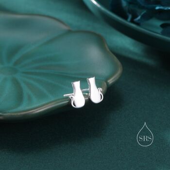 Minimalist Cat Stud Earrings In Sterling Silver, 2 of 11