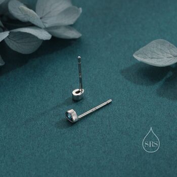 Sterling Silver Tiny Droplet London Blue Cz Stud Earrings, 3 of 12