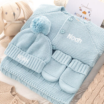 New Baby Blanket, Cardigan, Hat And Mittens Gift Set, 8 of 12