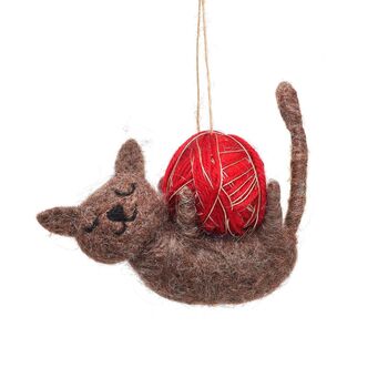 Personalised Cat Christmas Decoration With Ball Of Wool, 2 of 4