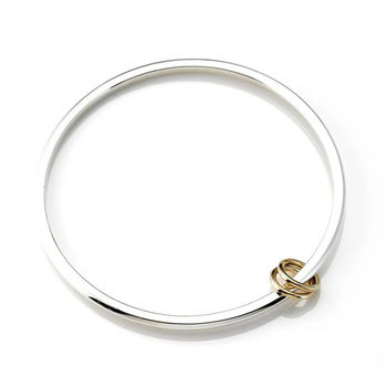 Silver Bangle With Two 9ct Gold 'love' Rings By Argent Of London