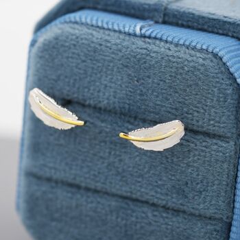 Sterling Silver Dainty Feather Stud Earrings, 5 of 11