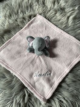Embroidered Pink And Grey Baby Elephant Comforter, 5 of 8