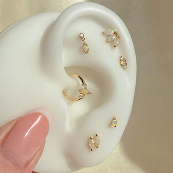 14k Solid Gold Opal Marquise Labret Stud Earring, 3 of 4