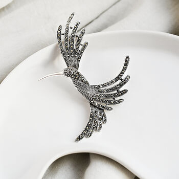 Large Marcasite Silver Hummingbird Brooch, 4 of 10