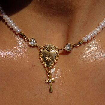 Handmade Freshwater Pearl Sacred Heart Rosary Choker, 9 of 9