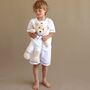 Pure White Boy Pyjama Set With Matching Teddy Bear, thumbnail 1 of 2