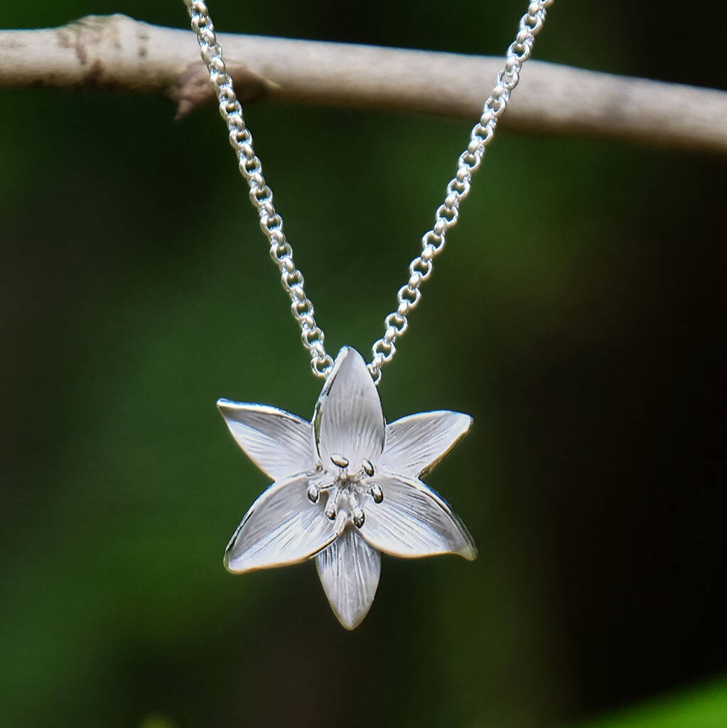 Lily White Flower Pendant Necklace, 1 of 5