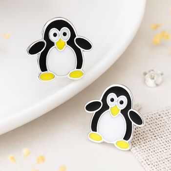 Girls Sterling Silver Penguin Stud Earrings, 2 of 8