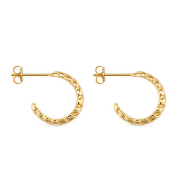 Chunky 14 K Ribbed Gold Hoop Earrings, 2 of 6