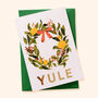 Illustrated Pink Wreath Christmas Card Yule, thumbnail 2 of 3