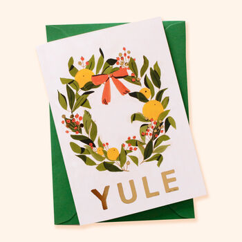Illustrated Pink Wreath Christmas Card Yule, 2 of 3